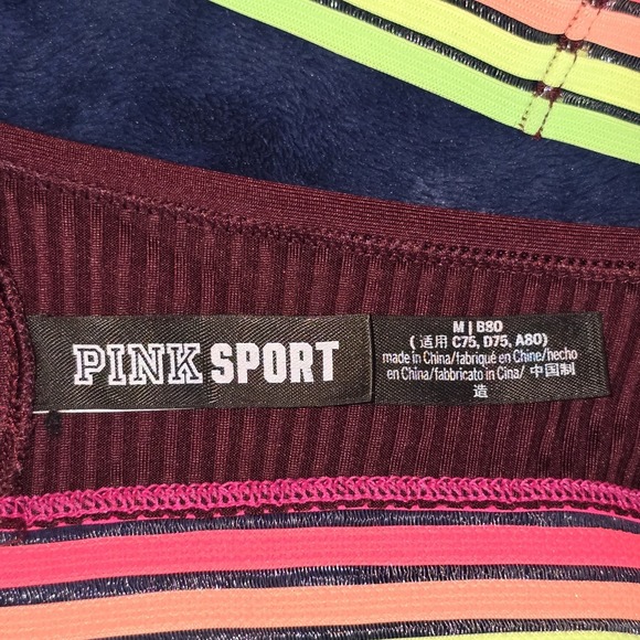 PINK Sport Bra Maroon Mesh Back Rainbow Elastic Band Lightly Lined Size Medium - Picture 5 of 9